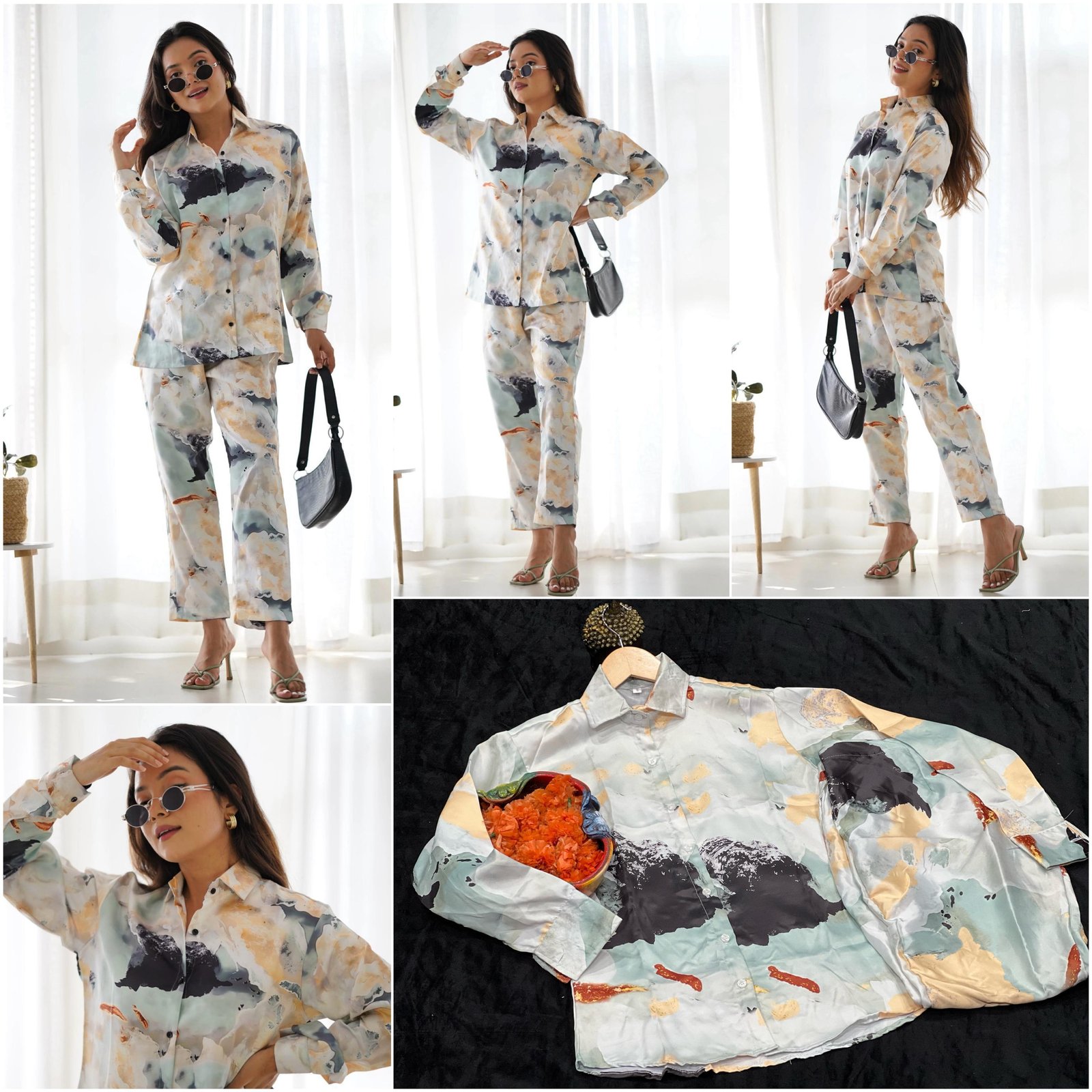 Premium Heavy Satin Digital Print Co-Ord Set – Ready to Wear, Versatile & Stylish