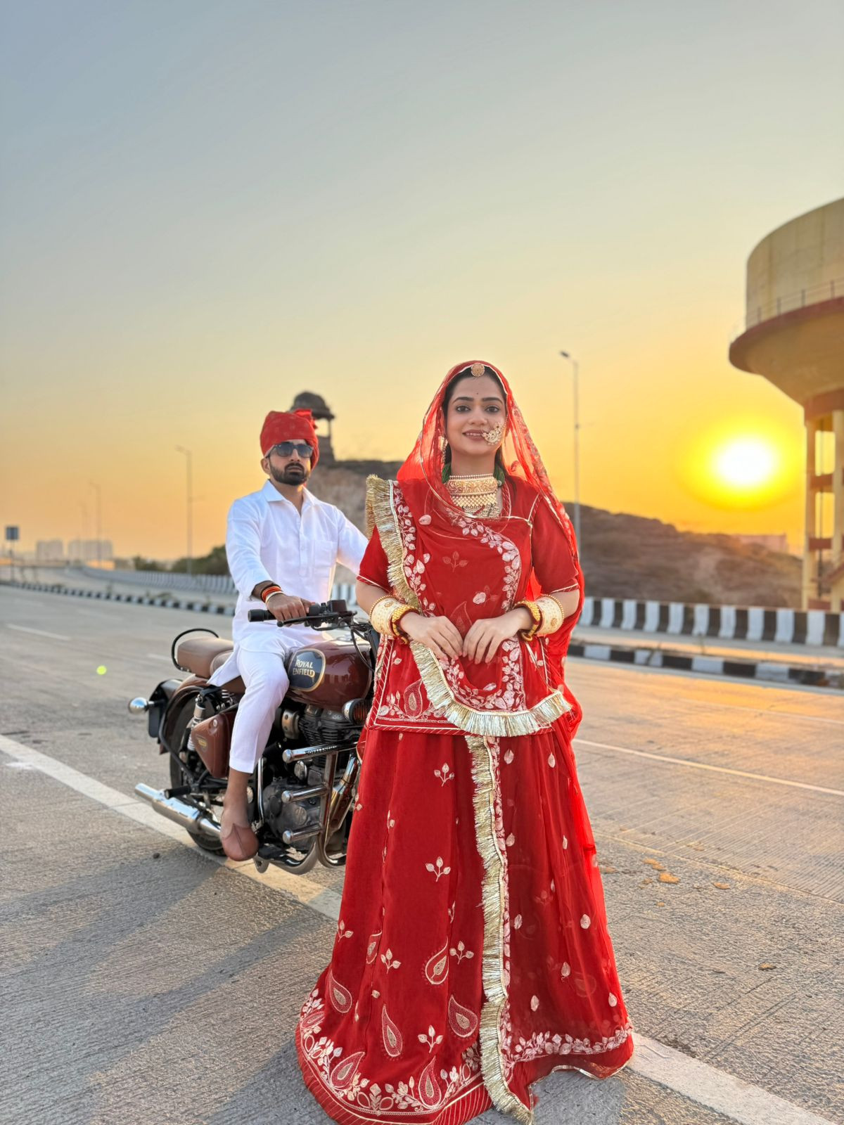 Red Coloured Dark tissue Faabric Rajasthani Poshak