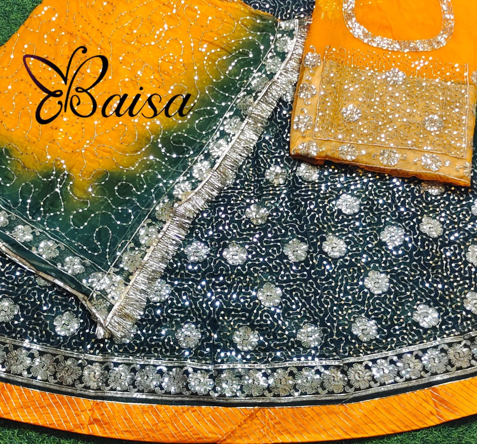 Designer Yellow Green Partywear Rajputi Poshak