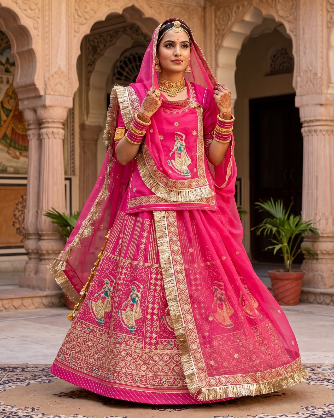 Heavy Designer Rajputi Poshak | Half Pure Fabric with Fancy Stone & Kundan Work