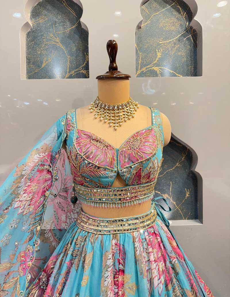 4 Meter Flared Premium Star Georgette Lehenga with Digital Print, Can-Can & Canvas Layers | Embroidered Blouse & Dupatta Set