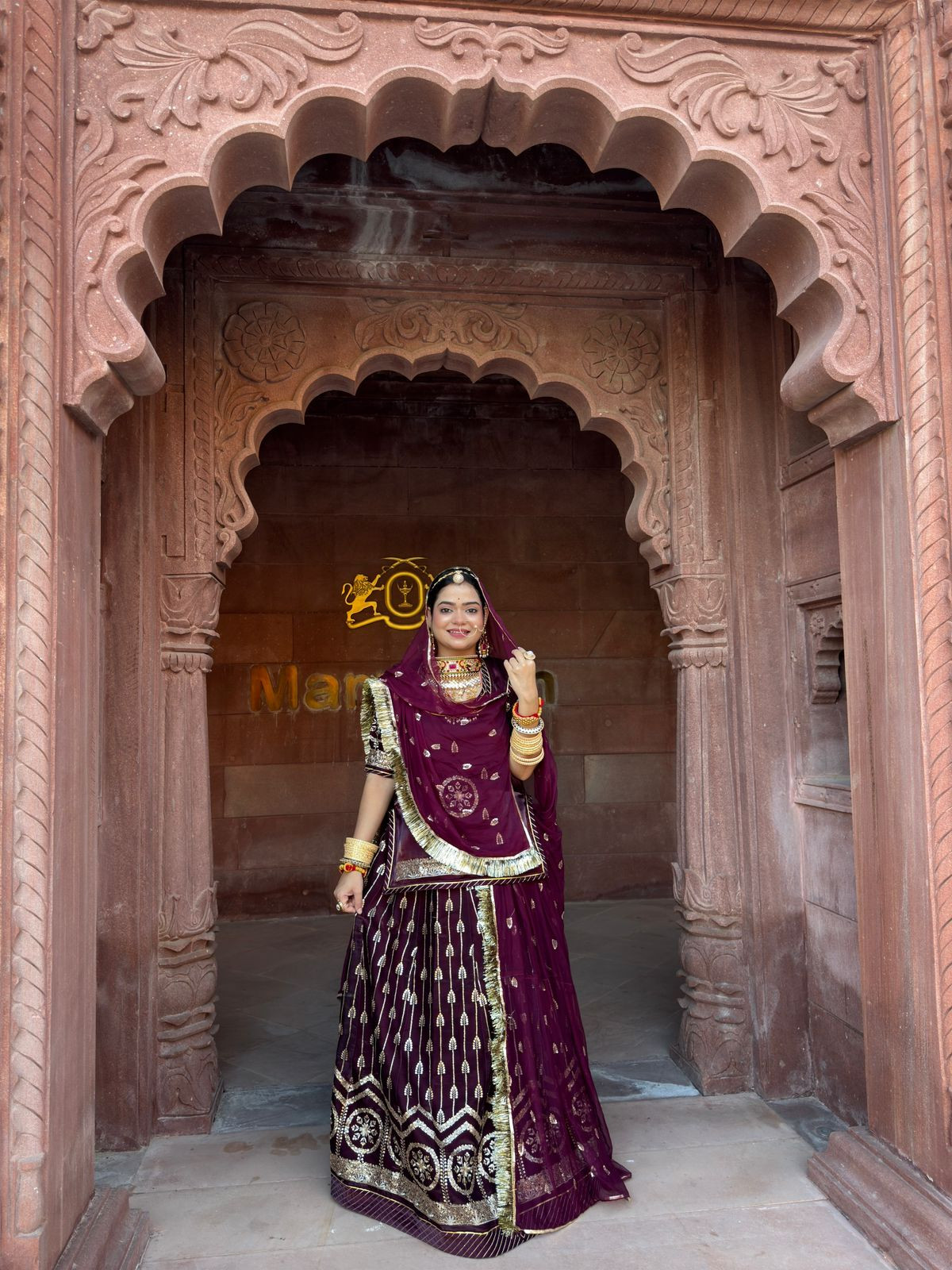 Silk Tissue With Humrahi Pure Odhana Partywear Rajputi Poshak