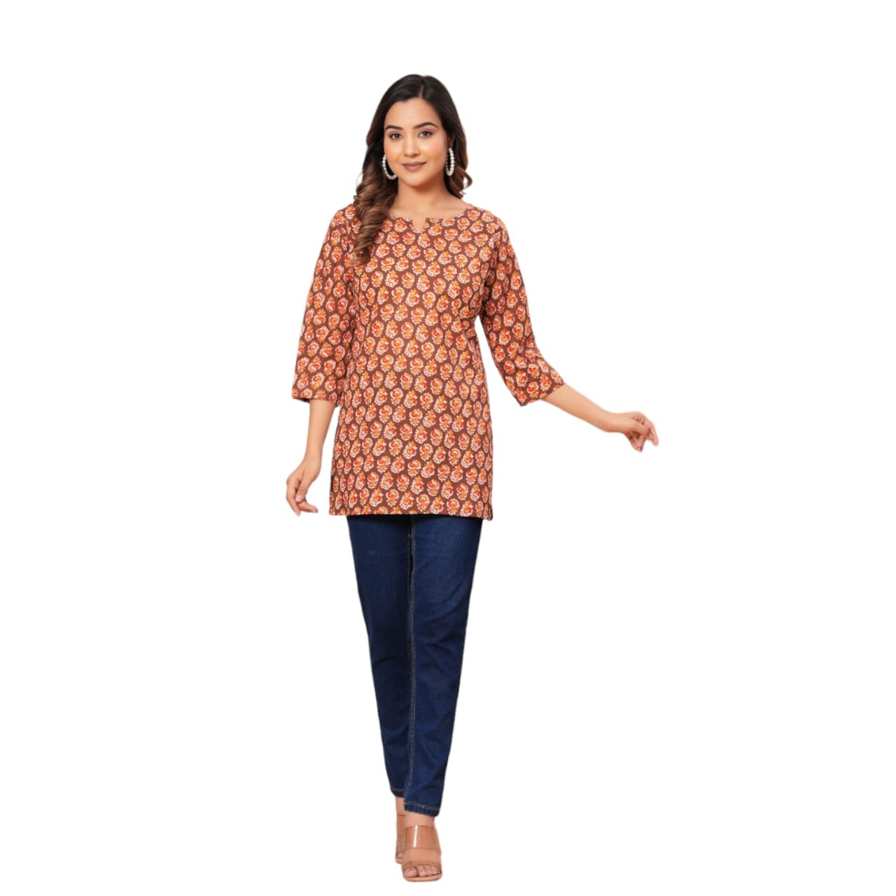 Brown Red Yog Short Kurti For Women and Girls