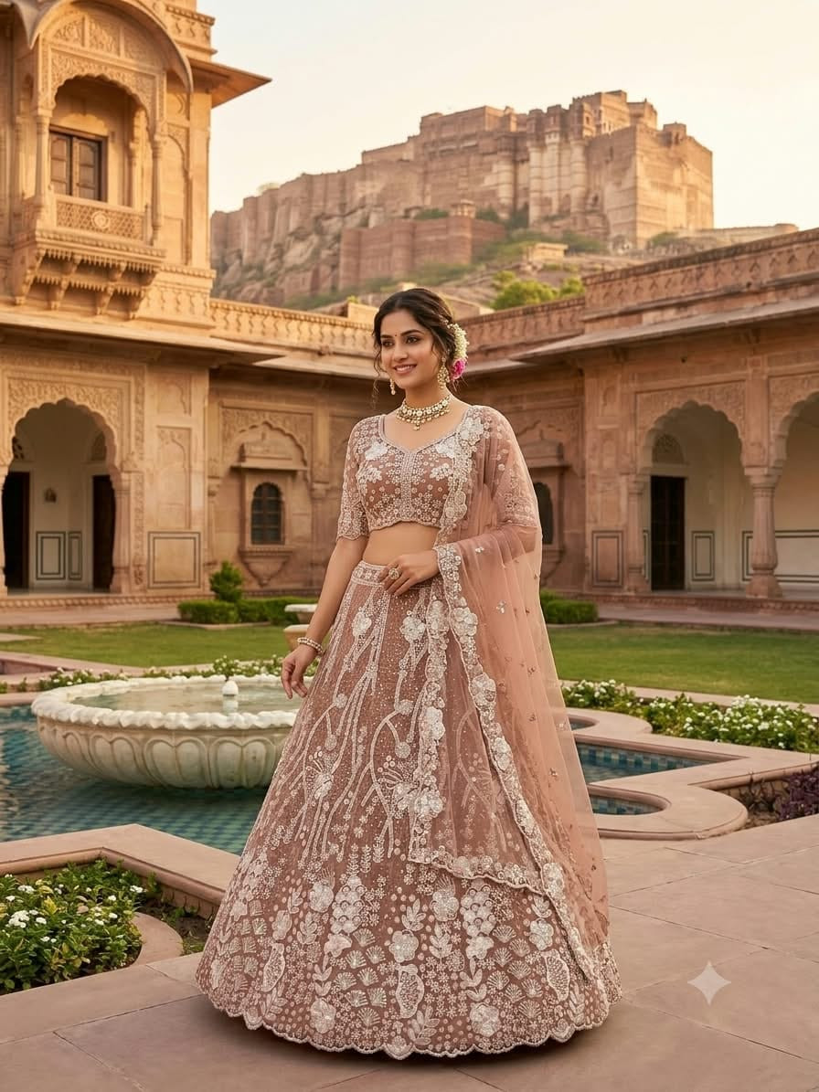 Premium Butterfly Soft Net Lehenga Choli – Sequins & Dori Work with Heavy Cancan