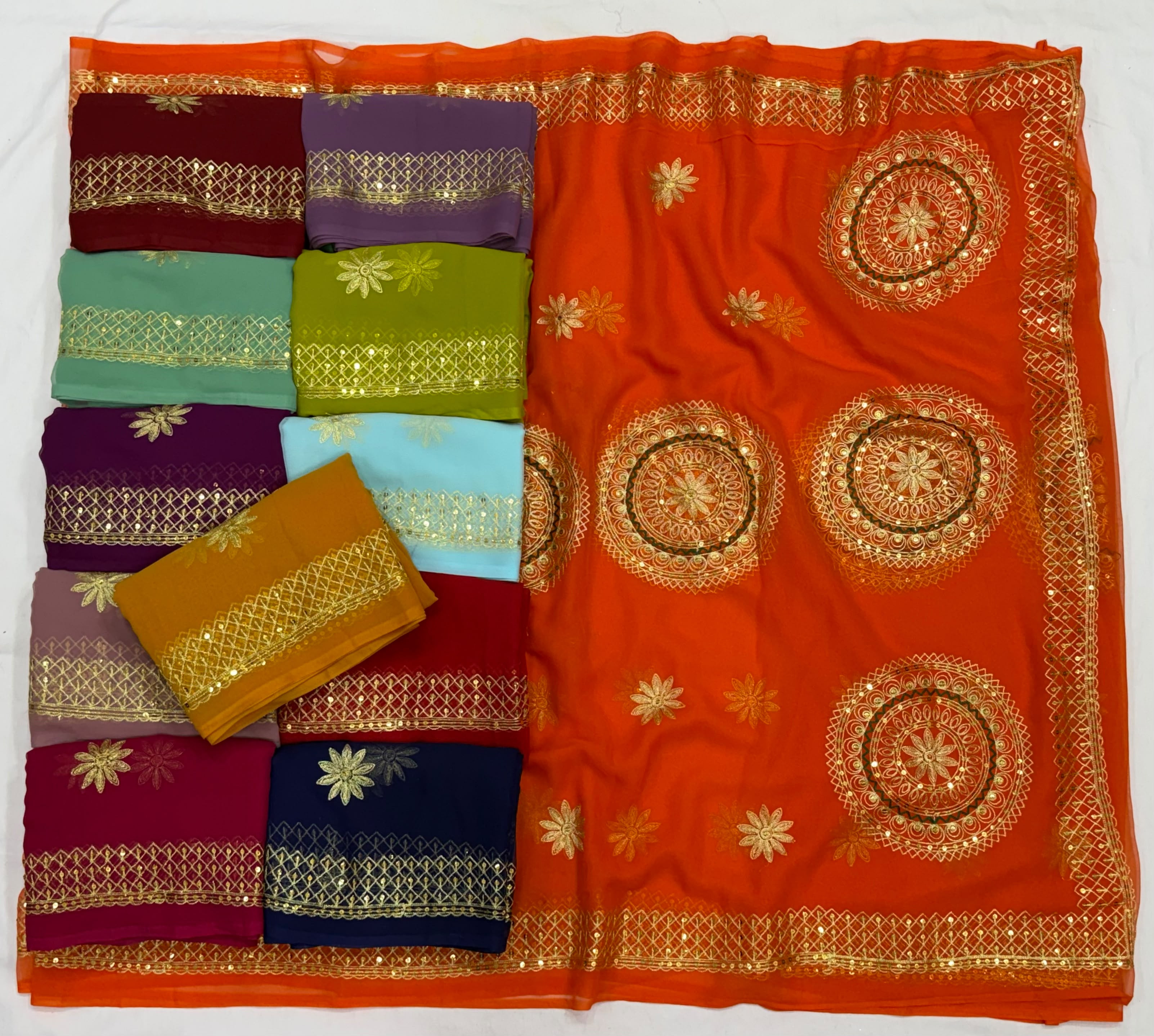 Premium Royal Georgette Rajputi Saree with Kasab Sequin Work & Latkan