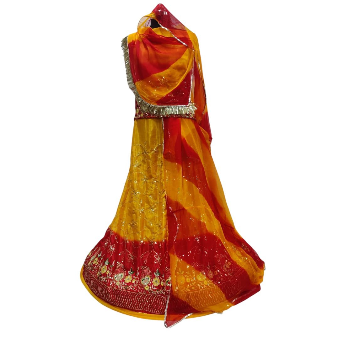 Daily Wear Rajputi Poshak in Crepe Fabric with Sequin Work & Nazmin Chiffon Odhani