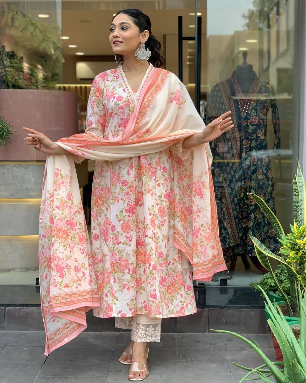 Beautiful embroidery work anarkali kurta pant dupatta  set