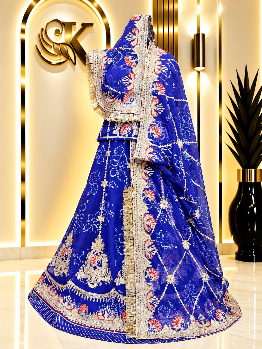 Rai Bandhej Rajputi Poshak – Half Pure Fabric with Zari & Sequence Work