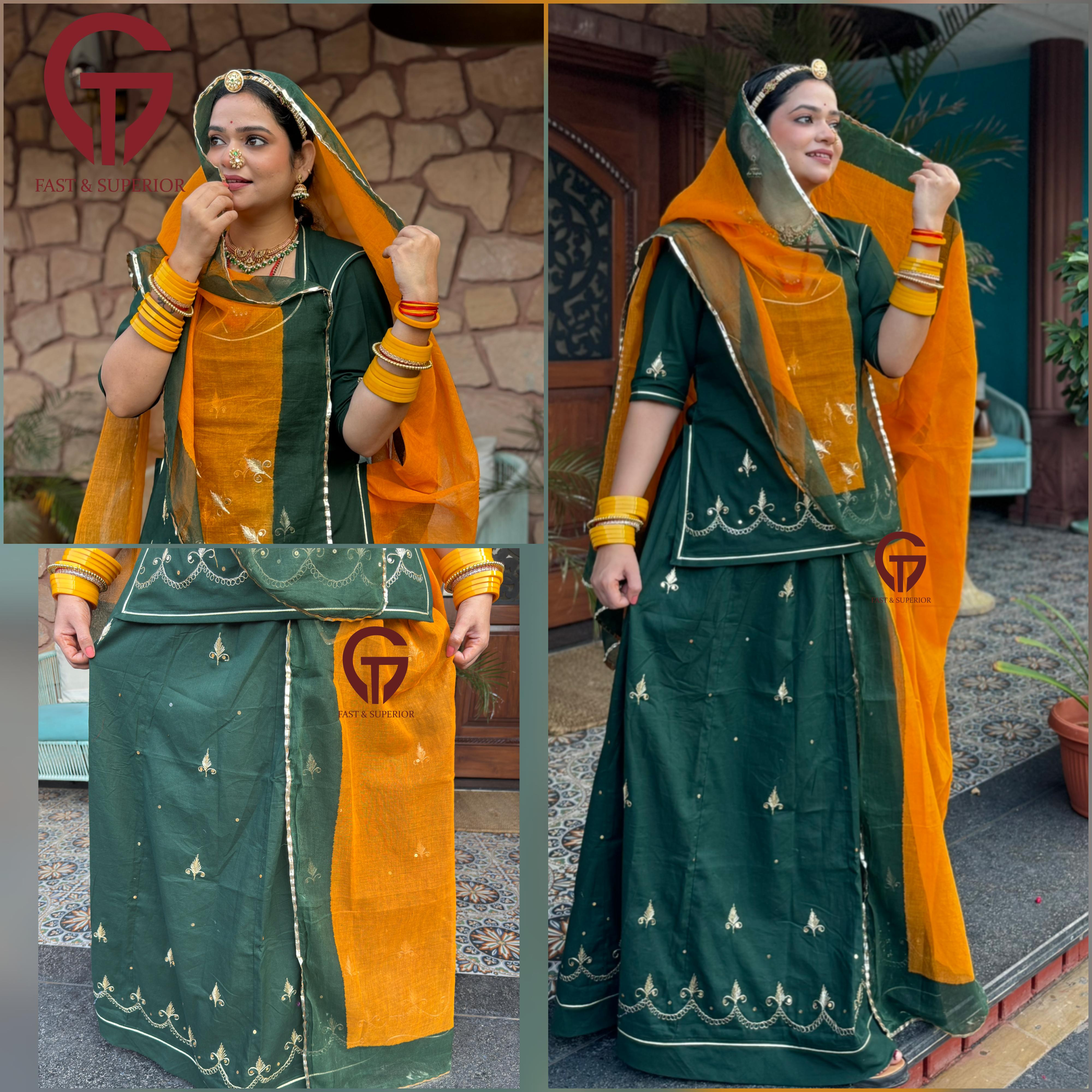 Latest Design Cotton Sout With Shrbati Odhna  Rajputi Poshak(Semi Stich)