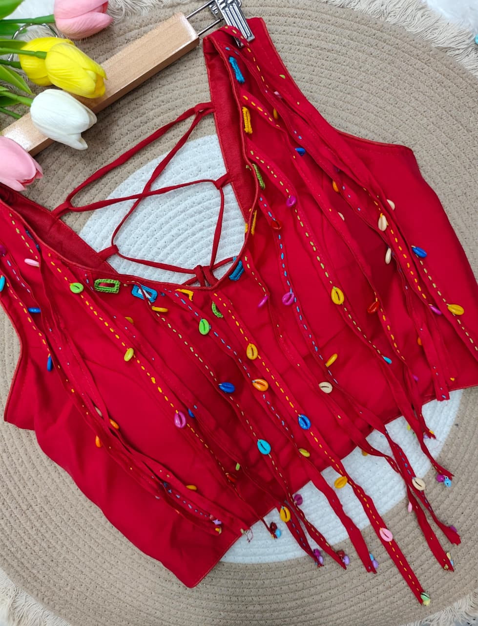 Navratri Wear Handwork Blouse with Latkan, Ghunghroo, Kodi & Mirror Work