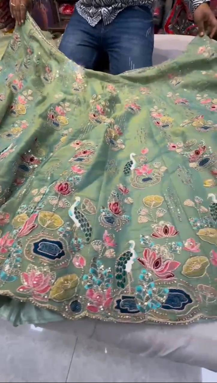 4-Meter Flared Sequins Embroidery Cut Work Lehenga with Can-Can & Canvas Layers – Semi-Stitched, Glamorous & Comfortable