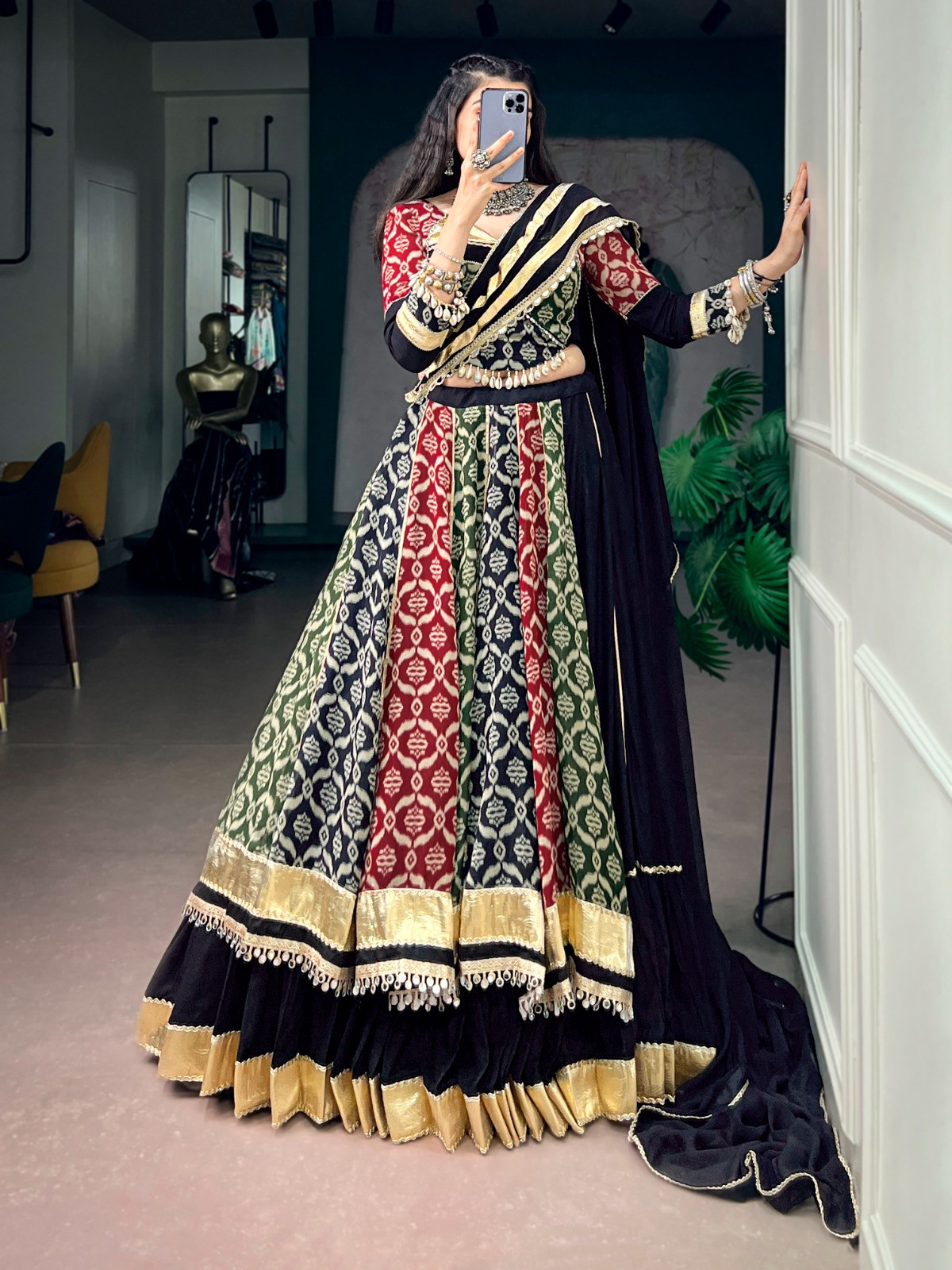 Premium Heritage Print Navratri Lehenga Choli Set with 7 Meter Flair | Pure Rayon Fabric | Ready to Wear