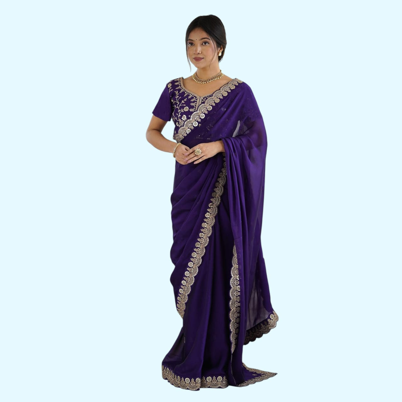 ROHINI –Purple Party Wear Embroidered Saree with Banglori Blouse