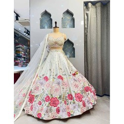 4 Meter Flared Fox Georgette Lehenga with Real Mirror & Sequins Embroidery | Semi-Stitched Lehenga with Can-Can & Canvas Layers | Glamorous Festive Wear Set
