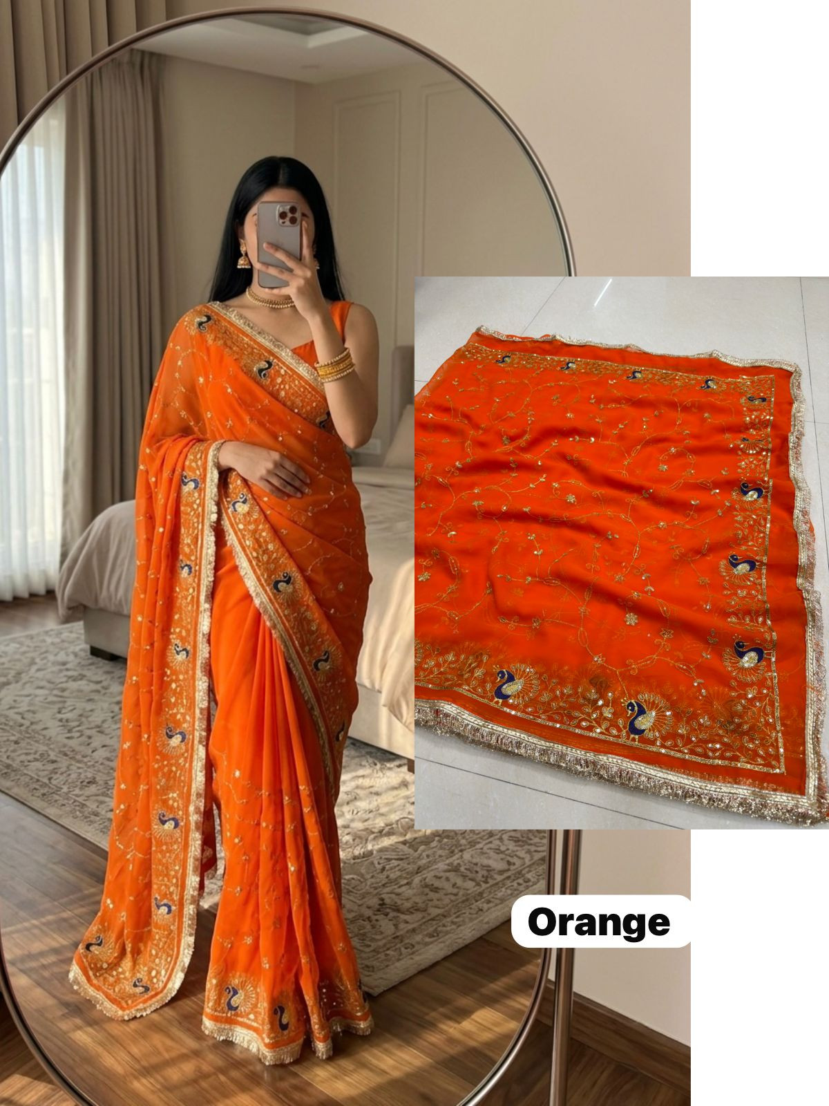 Premium Royal Georgette Darbari Saree - Elegant Indian Silk Blend