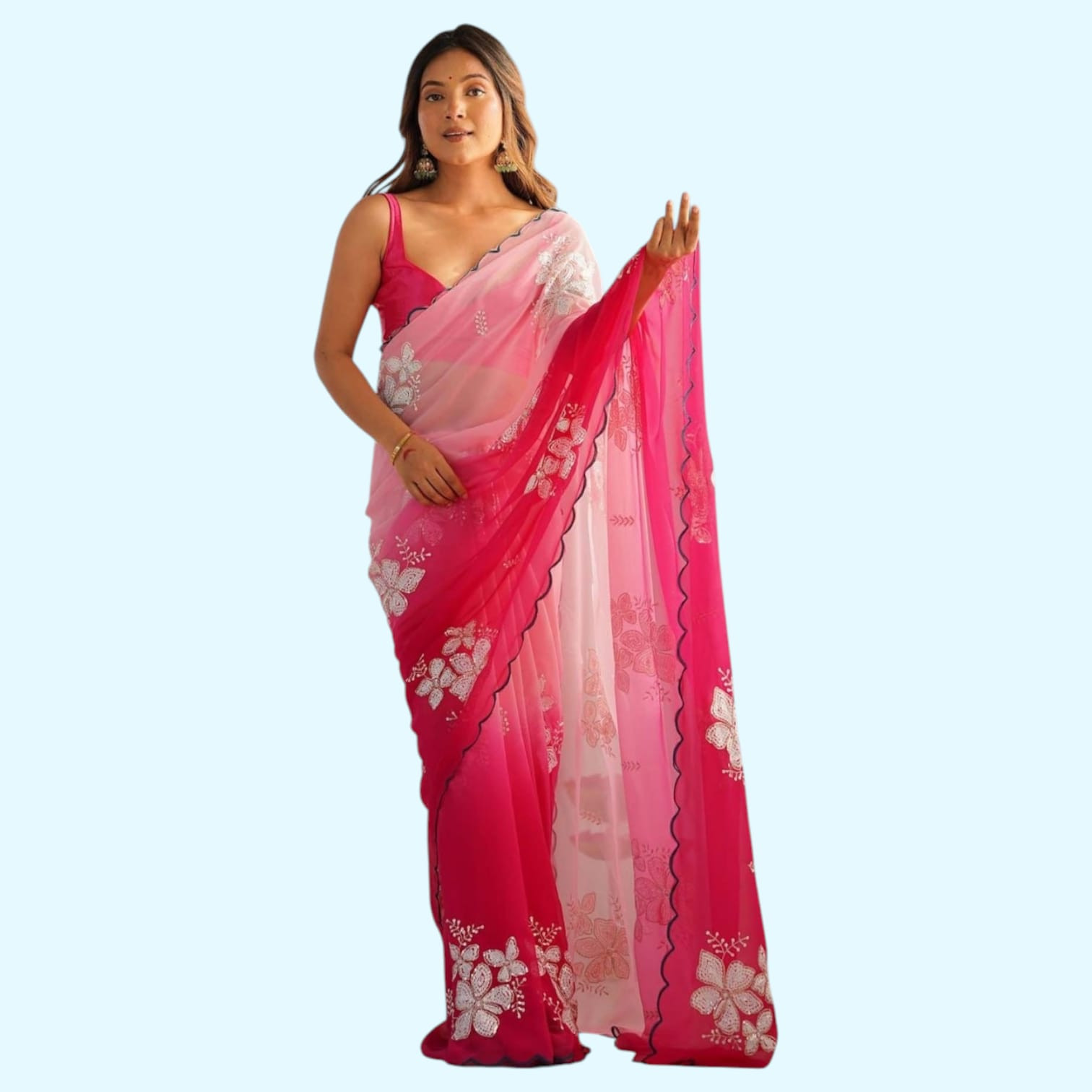 Rich Look Embroidered Georgette Saree with Banglori Blouse