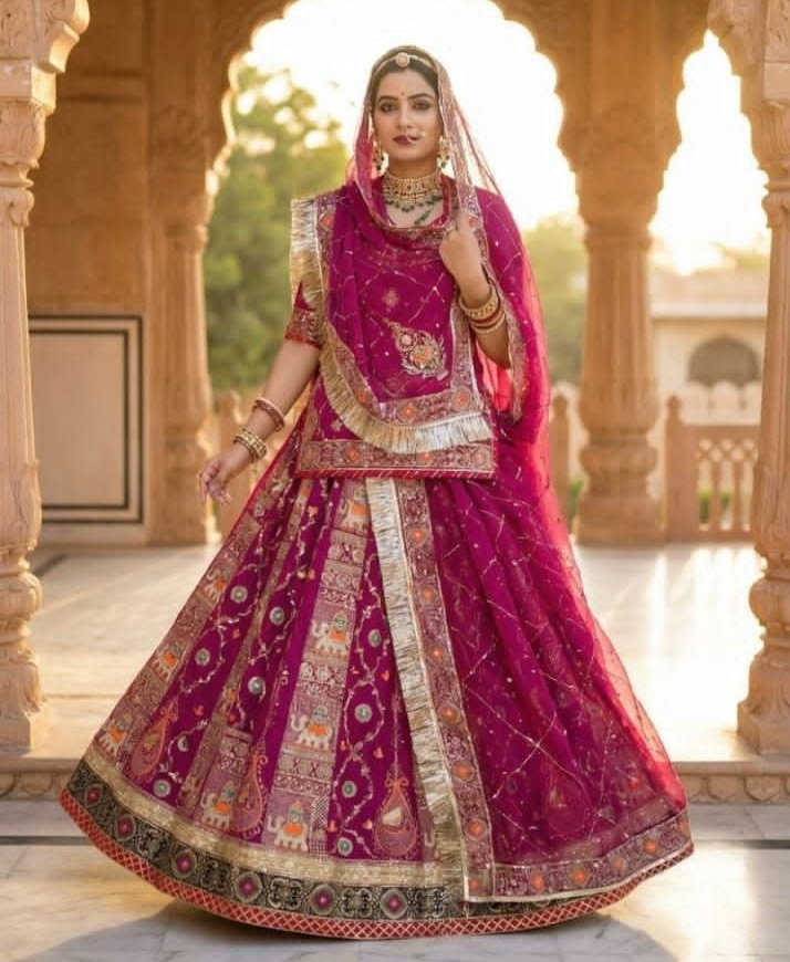Vintage Royal Georgette Poshak | 4 Meter Lehenga with Chapat Zari & Sequence Work