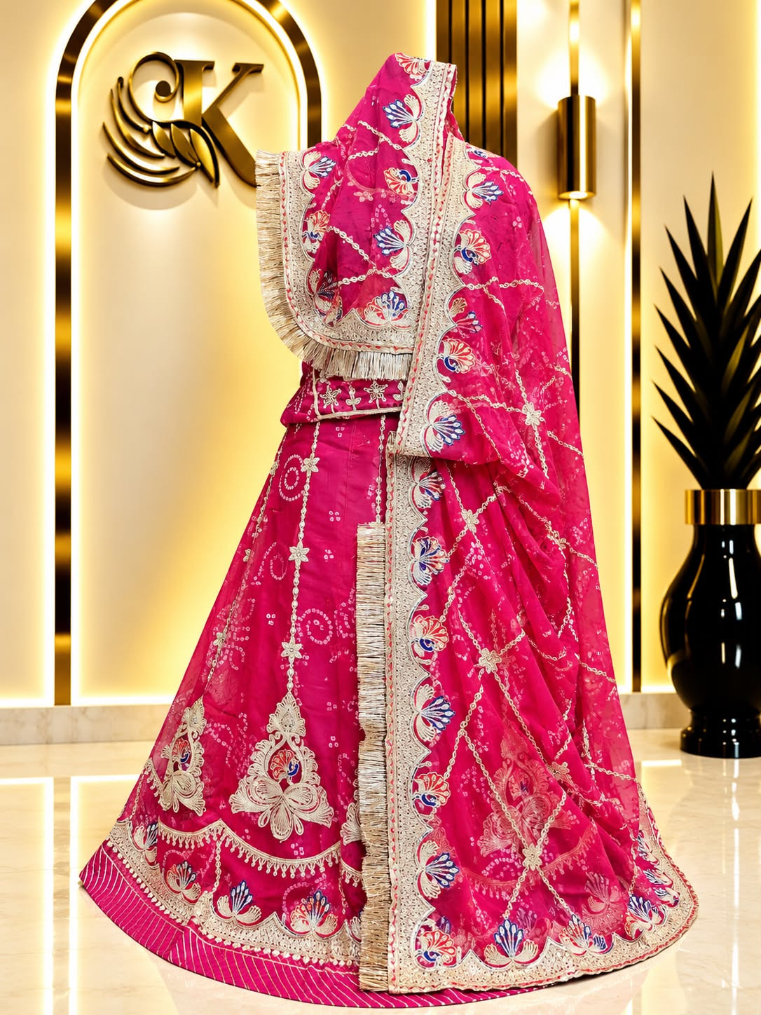 Rai Bandhej Rajputi Poshak – Half Pure Fabric with Zari & Sequence Work