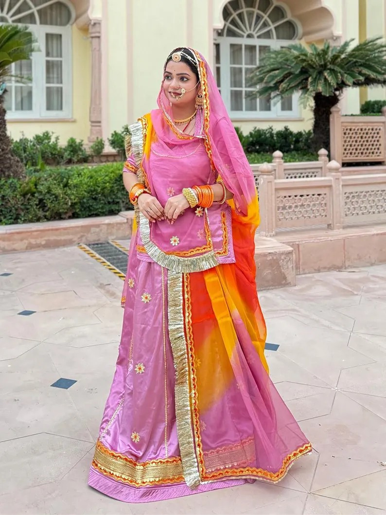 Satin and Hamrahi Pure PartyWear festive Gota Patti Rajputi Poshak In Pink Colour