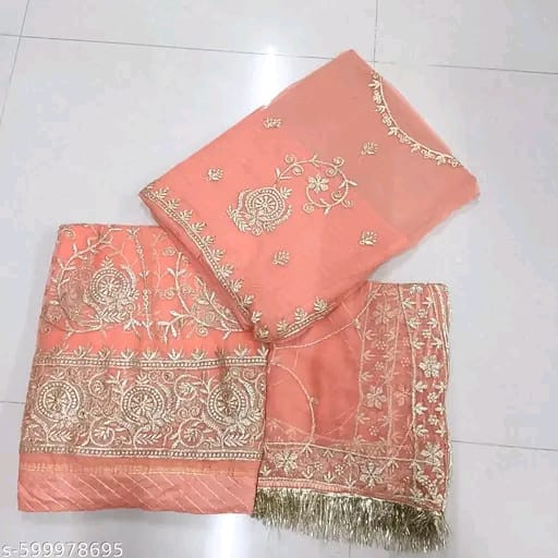 Premium Designer Poshak Set | Heavy Pure Fabric with Zari, Stone & Kundan Work | Contrast Odhni with Four-Side Work