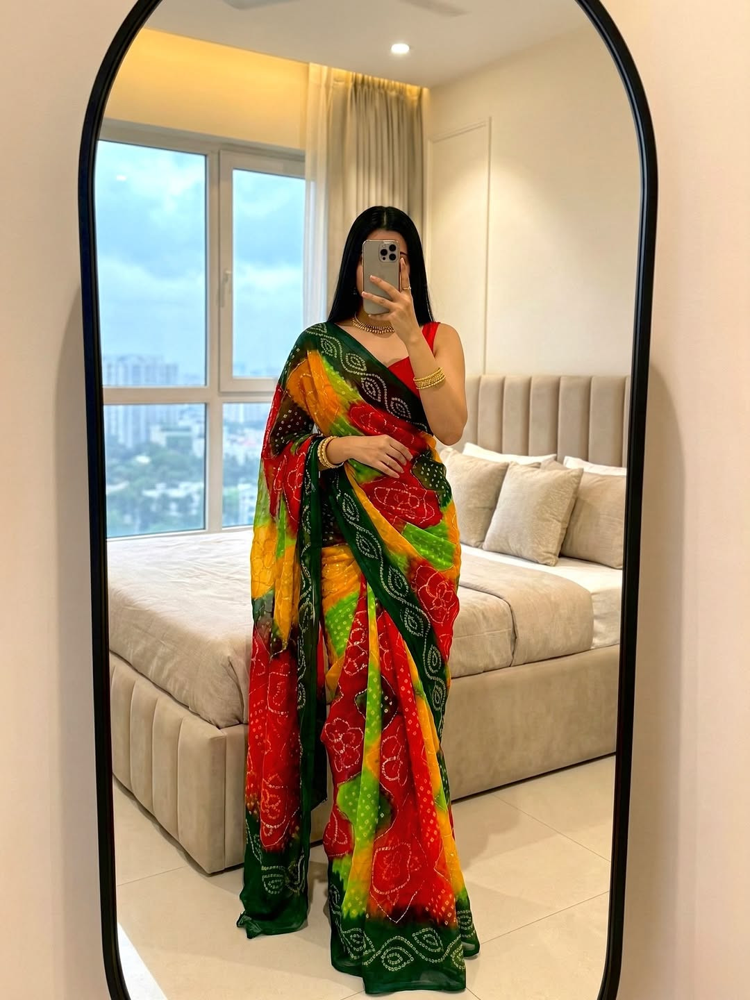 Bandhani Premium Royal Georgette Bhandej Saree with Vintage Sequence & Katdana Work