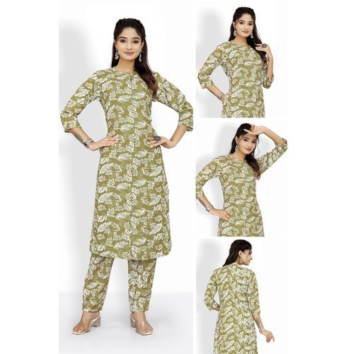 Elegant Pink and Green Rayon Kurti-Pant Set for Women