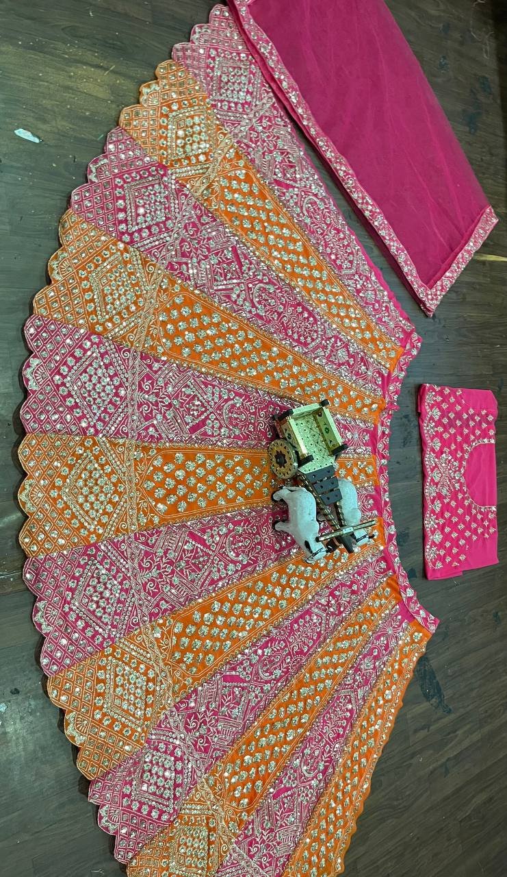 Designer 4 Meter Flare Fox Georgette Lehenga with Sequins Embroidery, Cancan & Canvas Patta | Semi-Stitched Bridal & Party Wear Lehenga Set