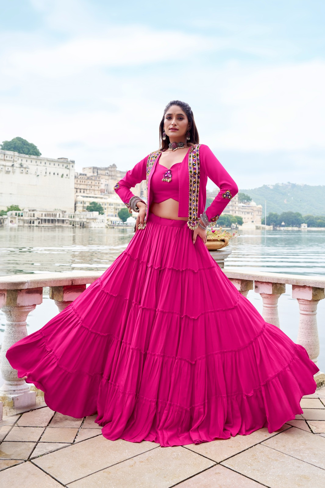 Navratri Spacial Pink Coloured Chaniya Choli Set For Women