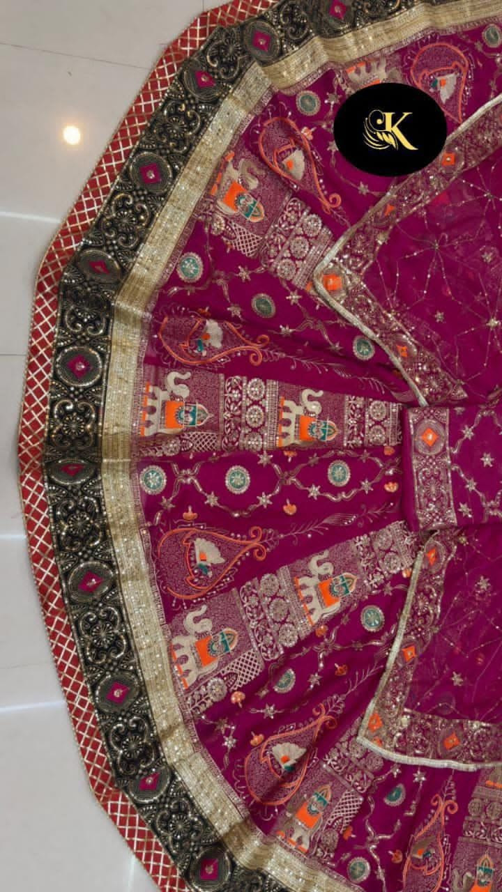 Vintage Royal Georgette Poshak | 4 Meter Lehenga with Chapat Zari & Sequence Work
