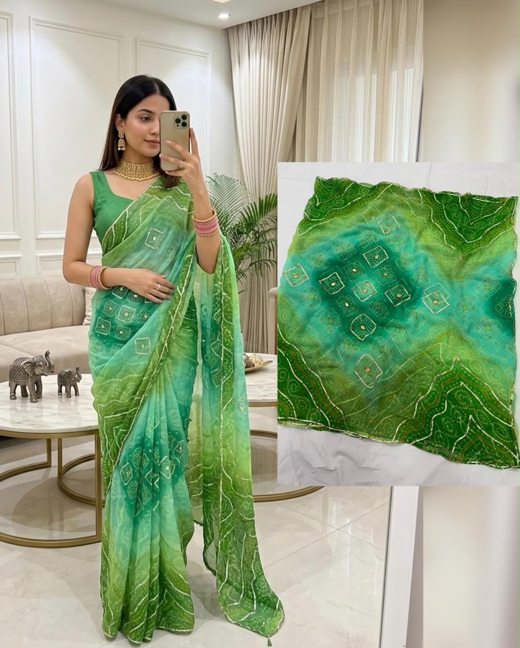 Premium Royal Georgette Saree with Original Handwork Gota Patti