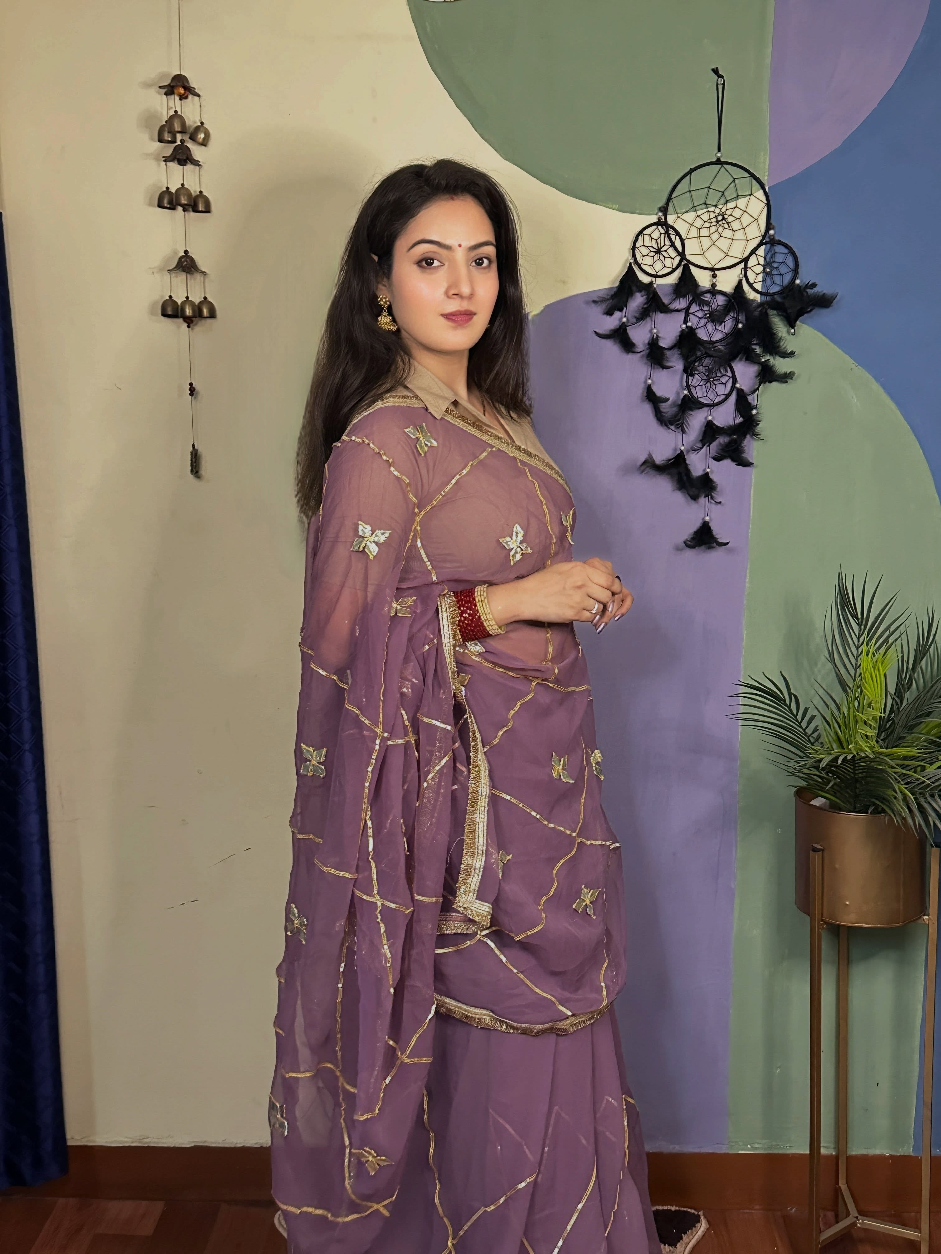 Pyaji Darbari Saree with Green Blouse – Original Royal Georgette with Kacha Gotta Work