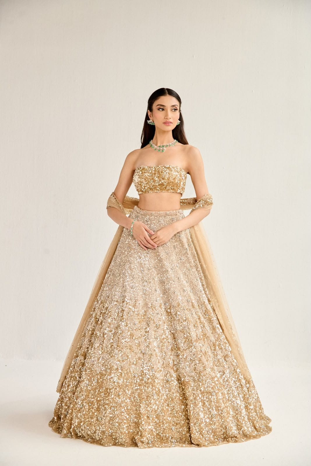 Premium Butterfly Soft Net Dual Sequins Bridal Lehenga Choli Set with Heavy Cancan & Designer Dupatta