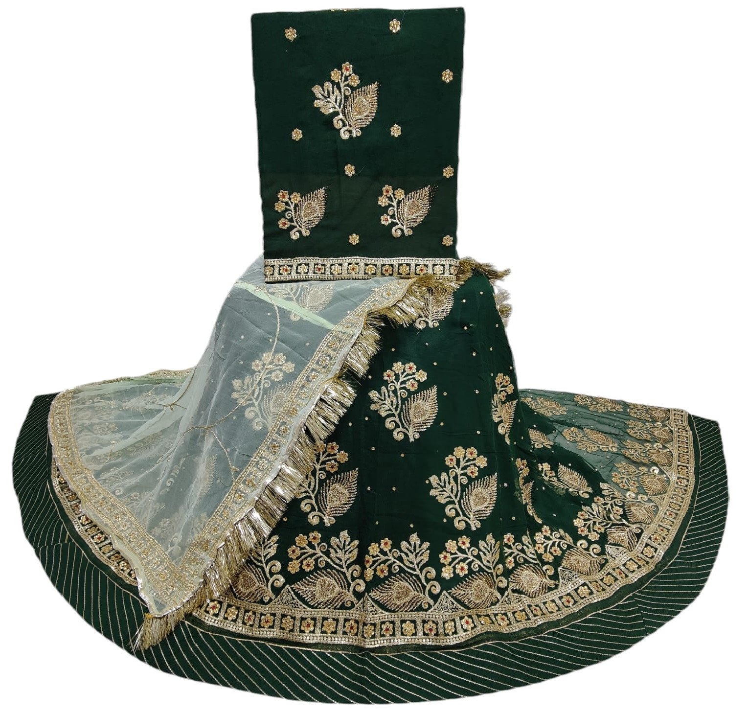 Heavy Royal Georgette Chapat Zari With Diamond Stone Rajputi Poshak