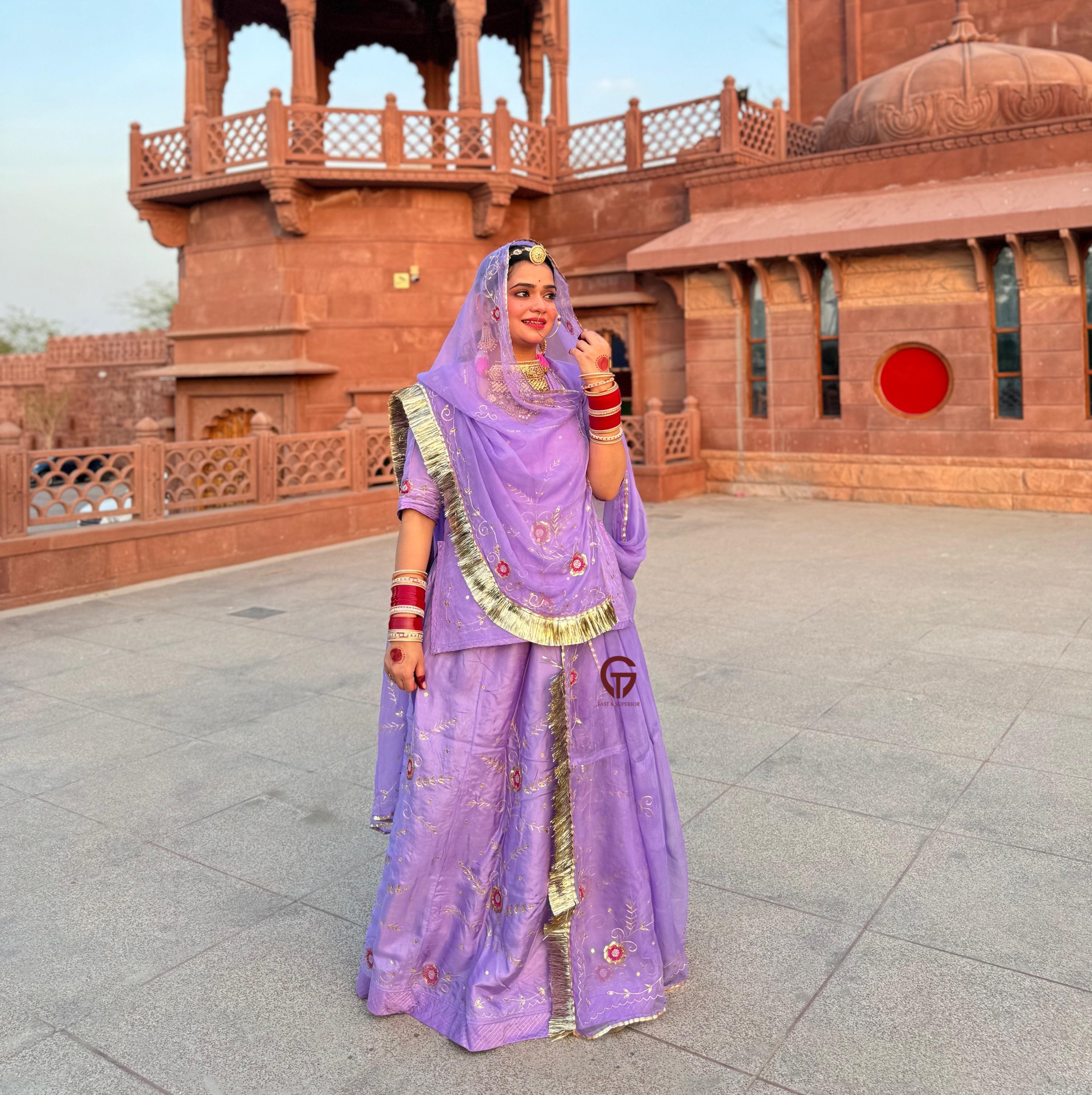 Rajasthani Upada  Purple Shaded With Zari Tara Work Humrahi Poshak