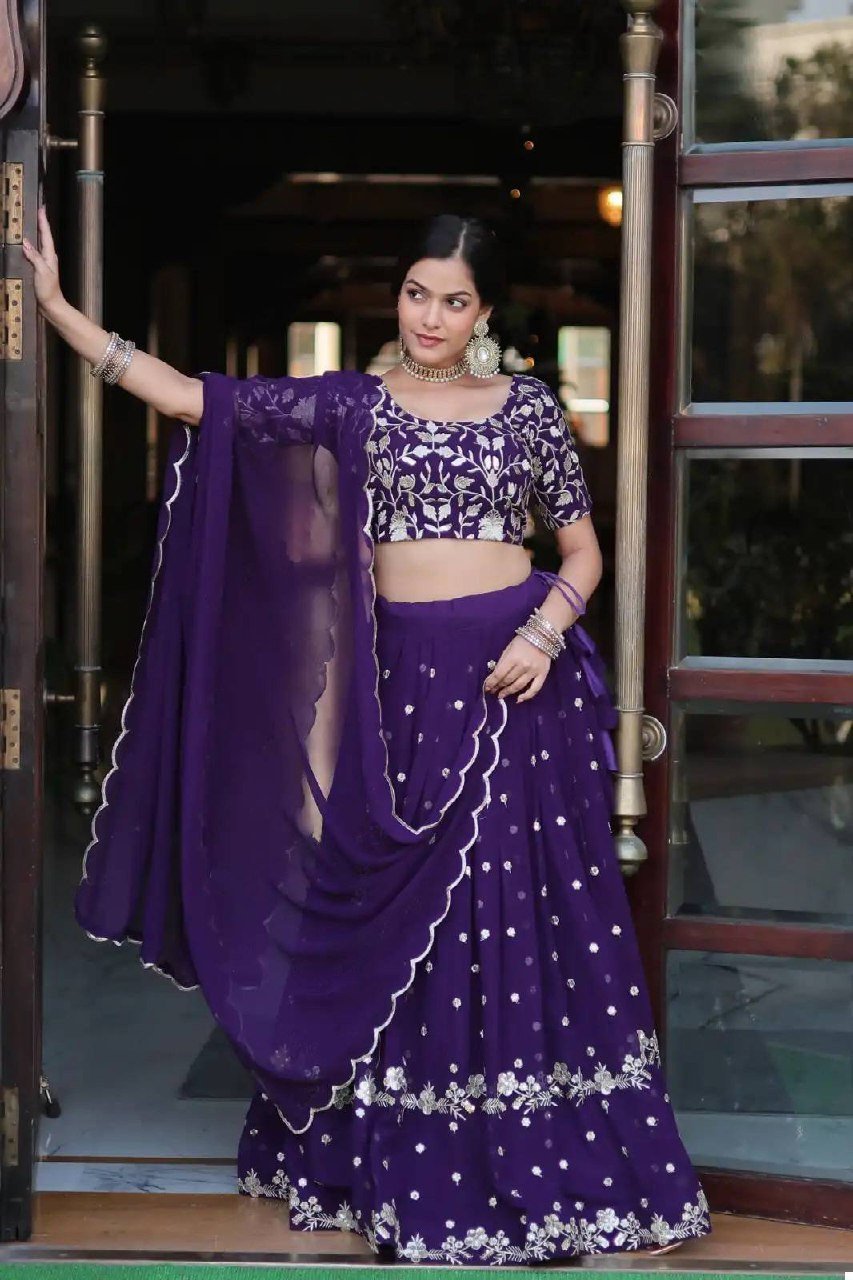 Elegant Embroidered Georgette Semi-Stitched Lehenga Choli with Dupatta Set for Women