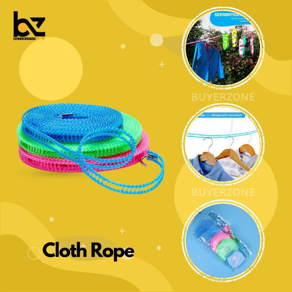 10 Meters Windproof Anti-Slip Clothes Washing Line Drying Nylon Rope with Hook