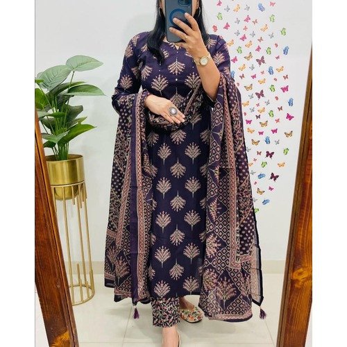 Heavy Sequin Embroidery Kurti with Pant & Cotton Dupatta Set