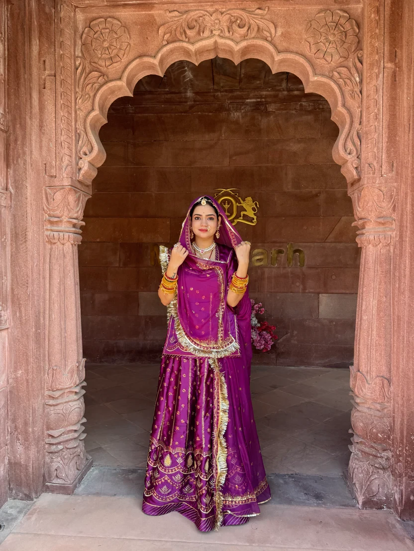 Royal Azure Wine Satin Rajputi Poshak