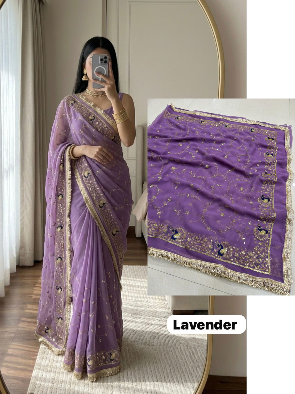 Premium Royal Georgette Darbari Saree - Elegant Indian Silk Blend