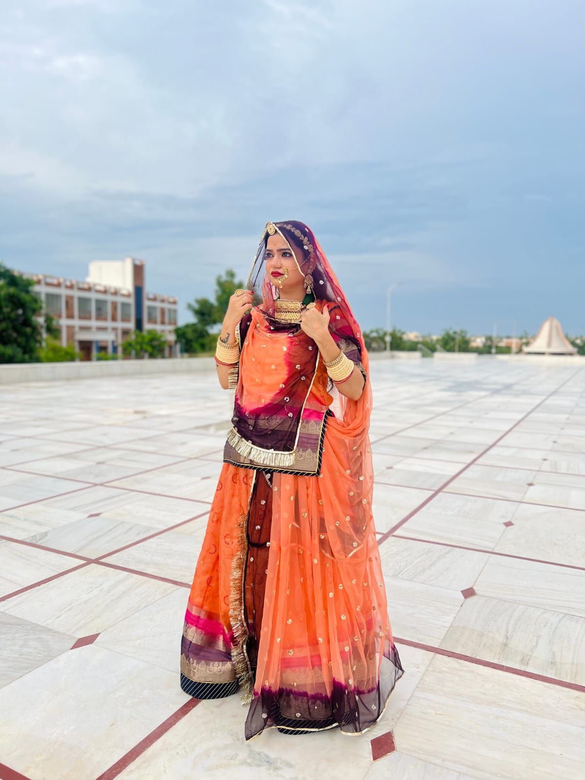 Designer Organza Humrahi  Poshak In Orange Colour