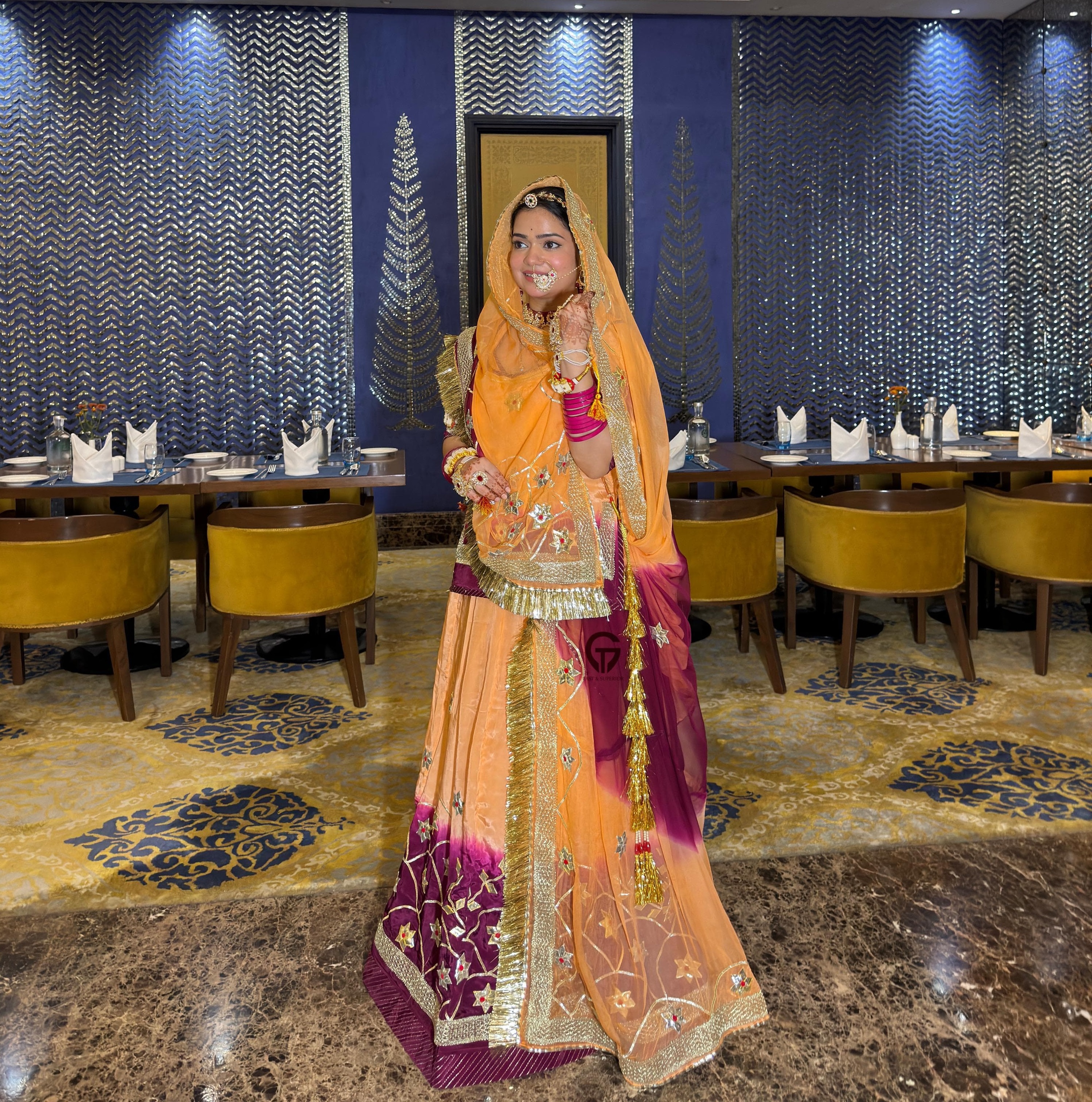 Rajasthani Partywear Natural Crepe With Humrahi Pure Saded Poshak