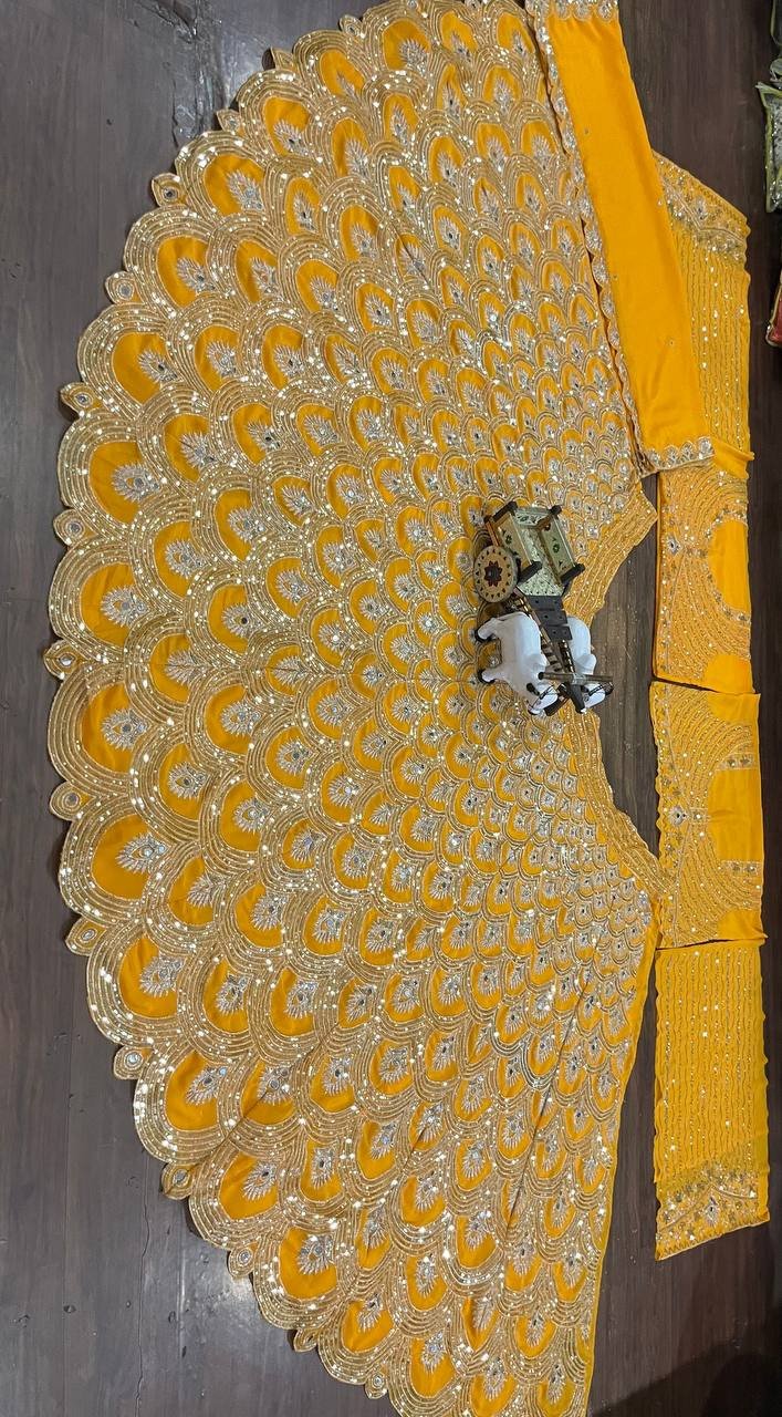 Premium 4 Meter Flared Faux Georgette Lehenga with Real Mirror & Sequins Embroidery