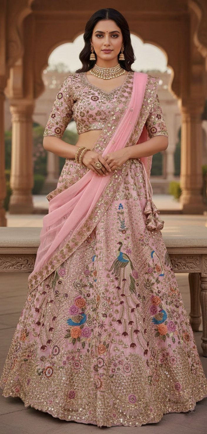 Designer Faux Georgette 4 Meter Flared Lehenga Choli Set with Embroidery Sequins Work Can-Can and canvas