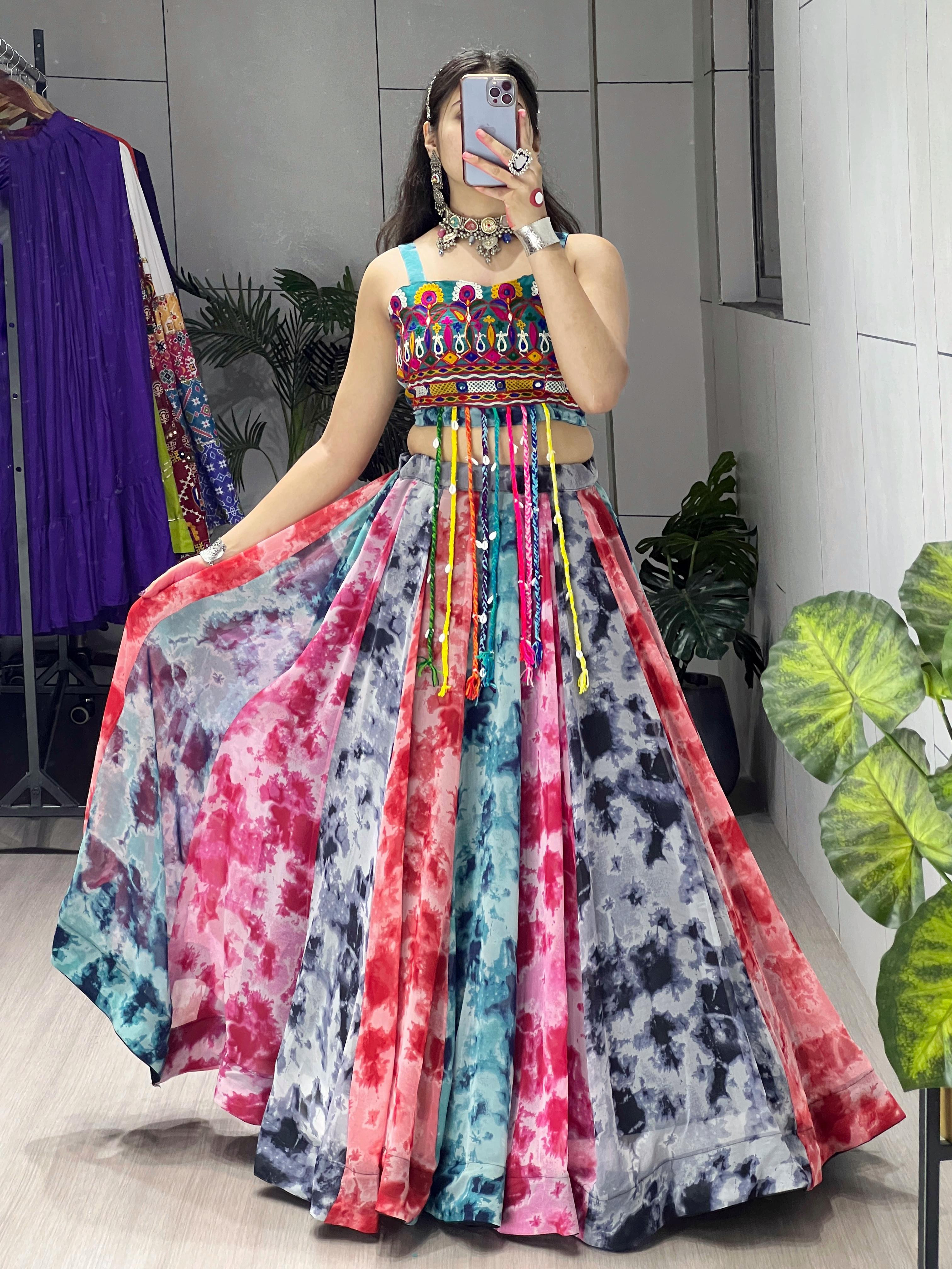 Traditional Shibori Print Lehenga Skirt & Fancy Top Set | Ethnic Indian Wedding Wear