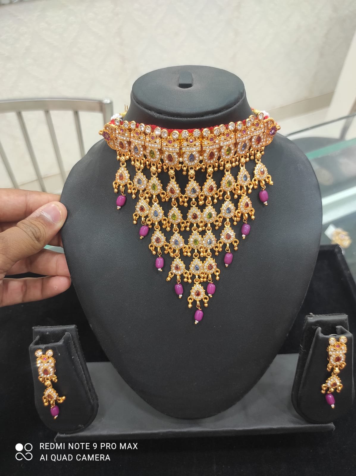 Krishnasale high quality jadau gold plated brass aad necklace set