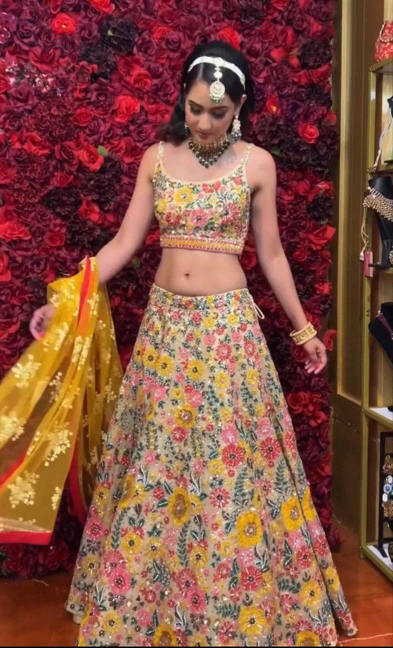 Soft Mono Net Heavy Sequins Embroidered 12 Kali Lehenga with Cancan & Canvas Patta