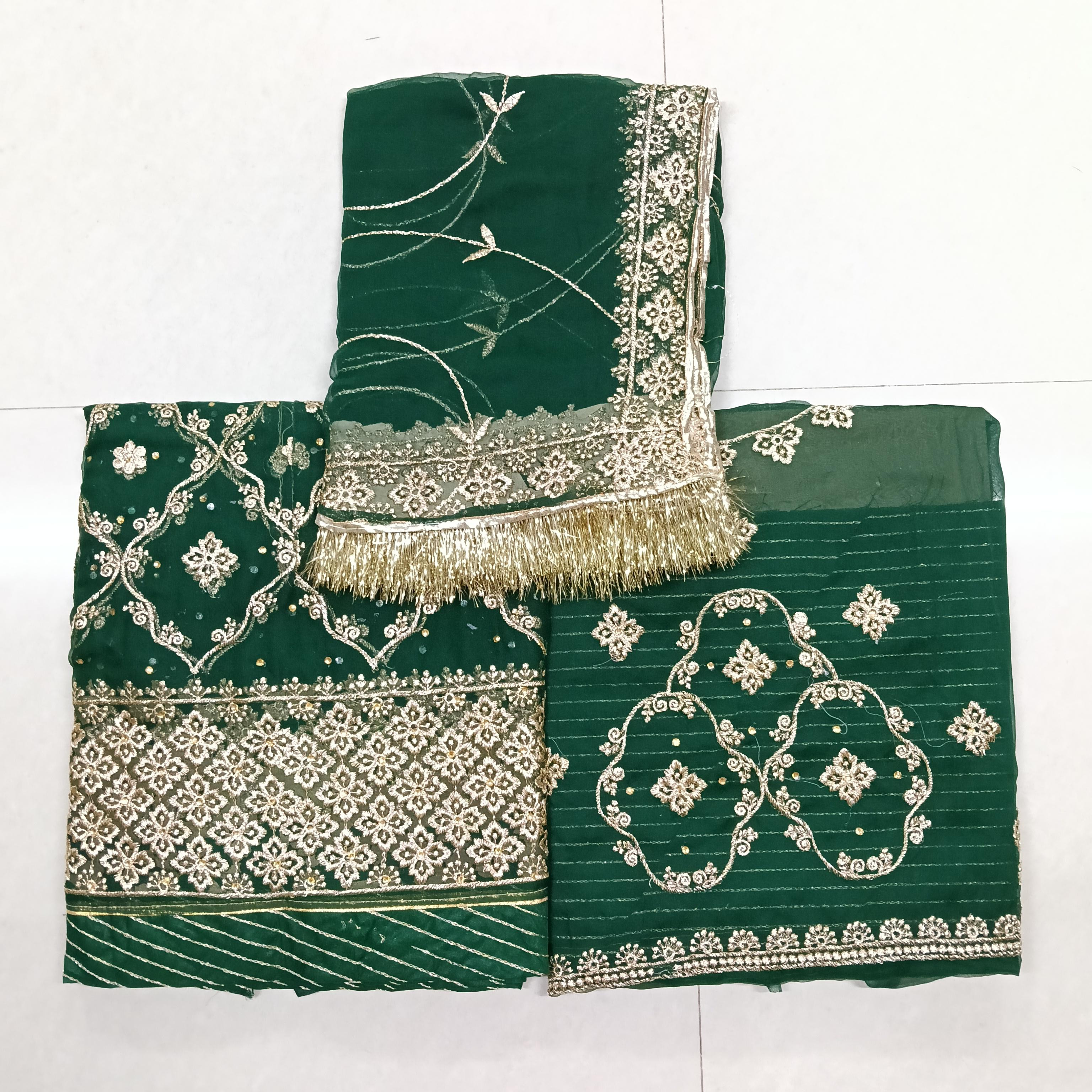 Premium Designer Poshak Set with Heavy Zari, Kundan Stone Work & Contrast Odhni