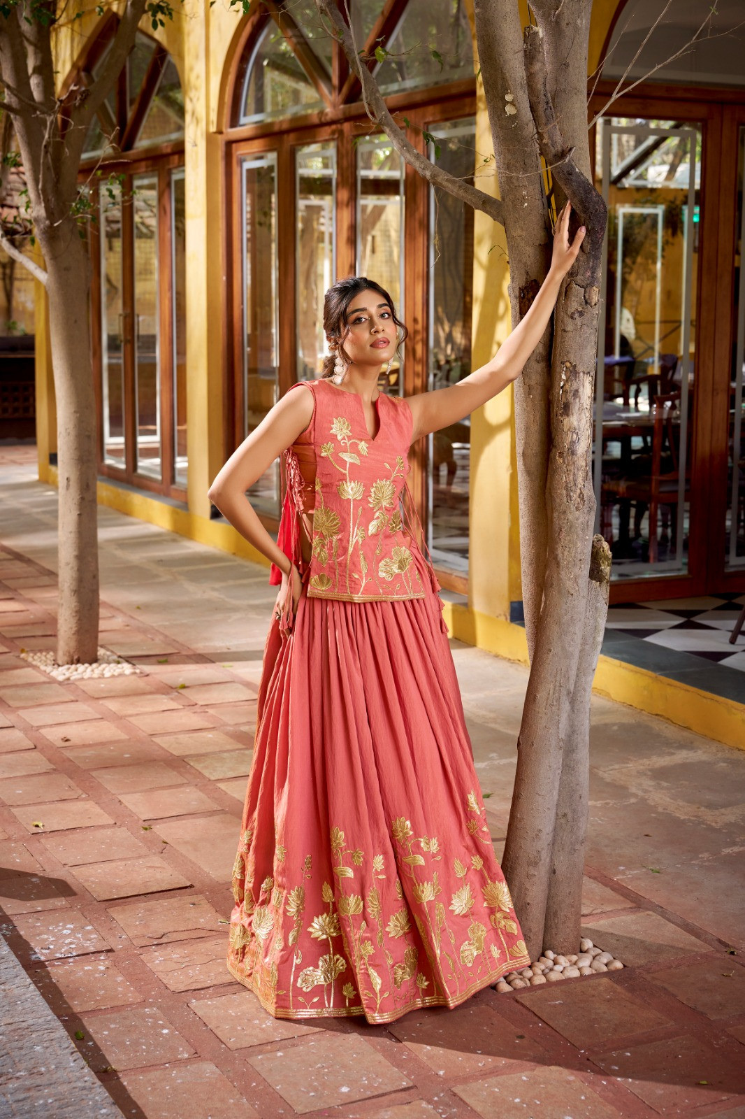 Elegant Pure Shimmer Co-Ord Lehenga Set with Embroidered Overlay Top & Foil Work