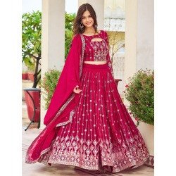 New Silk Premium Readymade Pink Paroo Lehenga – Semi-Stitched Georgette Embroidered Lehenga Choli with Sequined Dupatta
