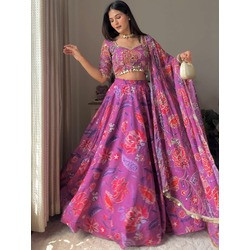Beautiful Premium Floral Georgette Lehenga – Heavy Real Mirror & Sequins Work